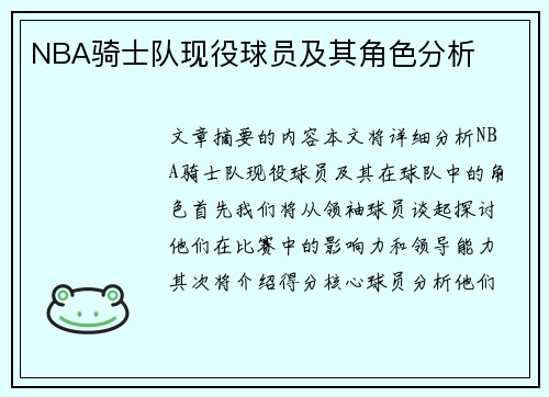 NBA骑士队现役球员及其角色分析